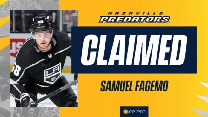 Predators Claim Samuel Fagemo On Waivers From Los Angeles